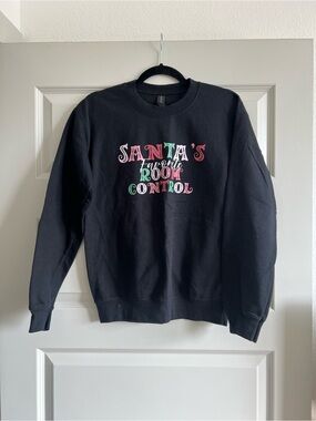 Gildan Black Crewneck Sweatshirt with Pink & Green Holiday Graphic
